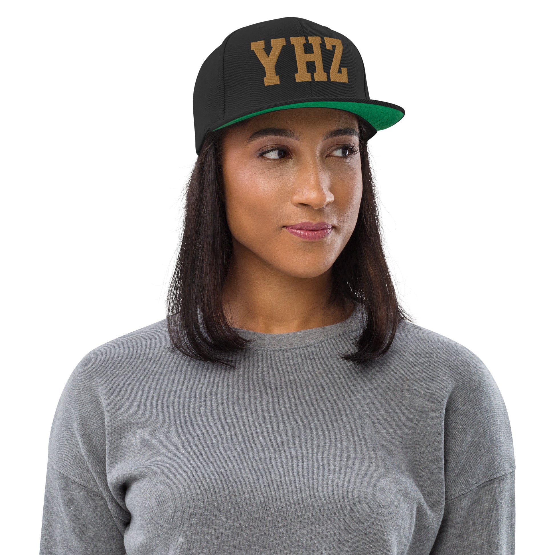 College-Style Classic Snapback Hat • Old Gold • YHZ Halifax Souvenir • YHM Designs - Image 04