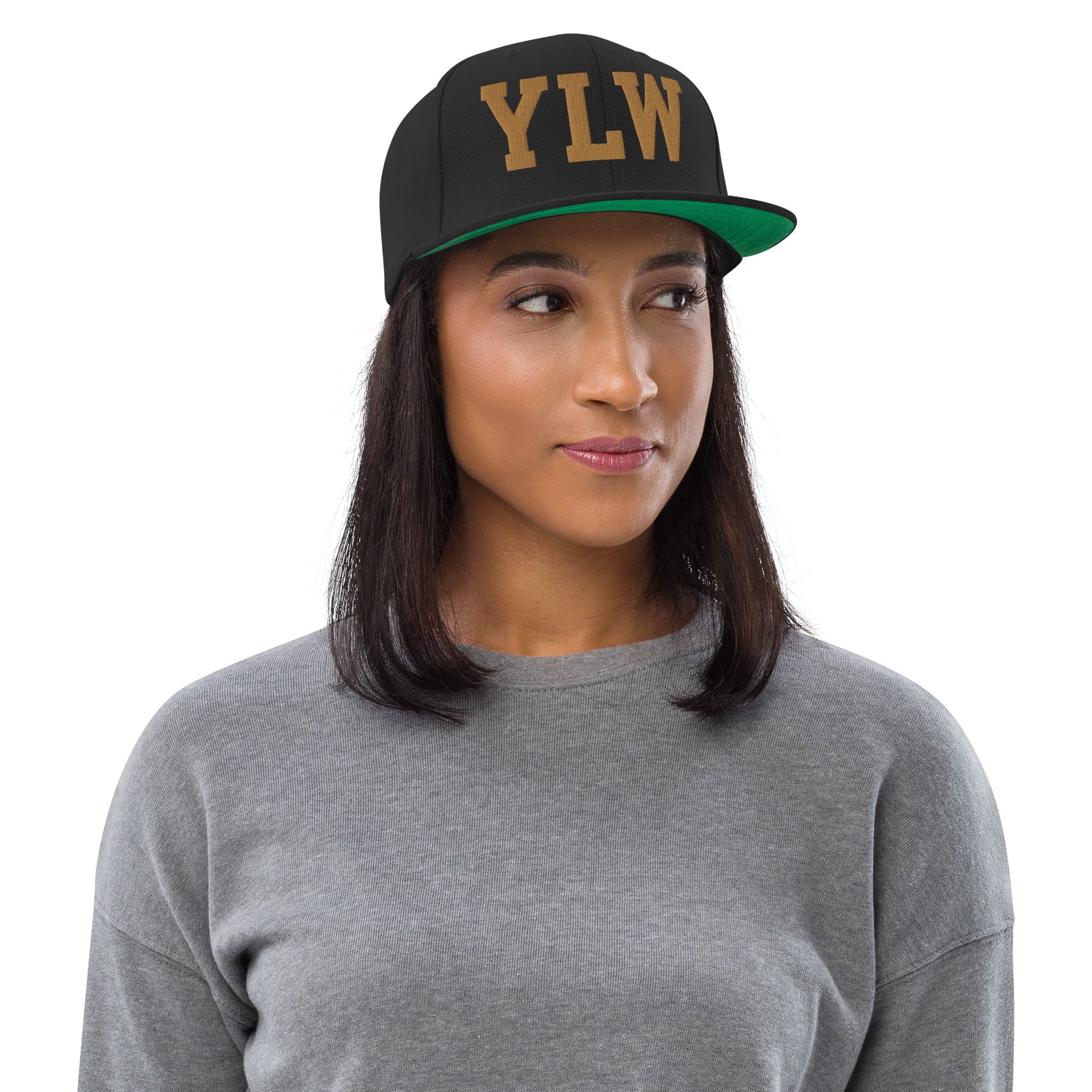 College-Style Classic Snapback Hat • Old Gold • YLW Kelowna Souvenir • YHM Designs - Image 04