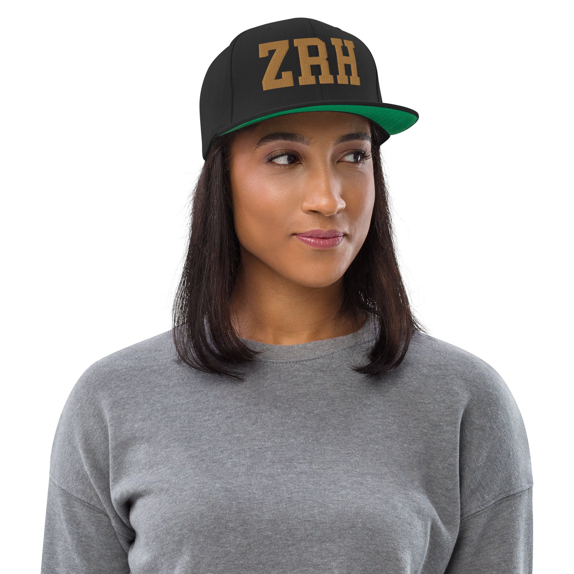 College-Style Classic Snapback Hat • Old Gold • ZRH Zurich Souvenir • YHM Designs - Image 04