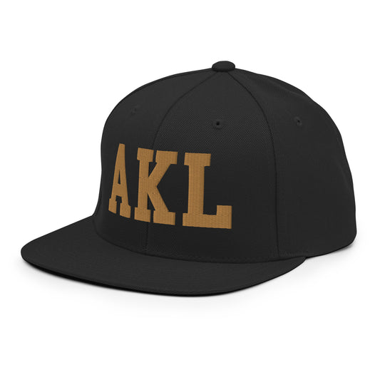 College-Style Classic Snapback Hat • Old Gold • AKL Auckland • YHM Designs - Image 01