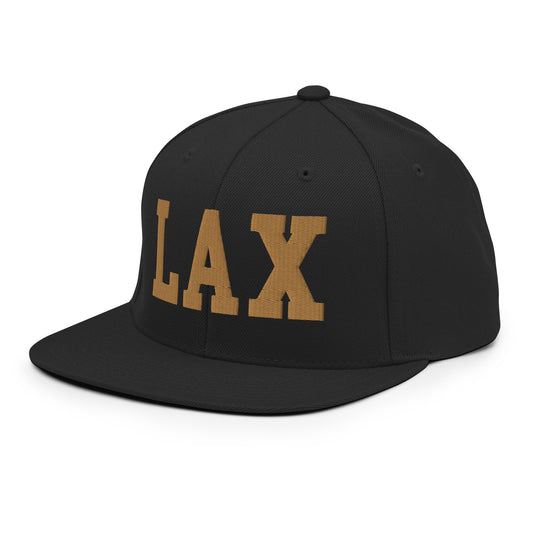 College-Style Classic Snapback Hat • Old Gold • LAX Los Angeles • YHM Designs - Image 01