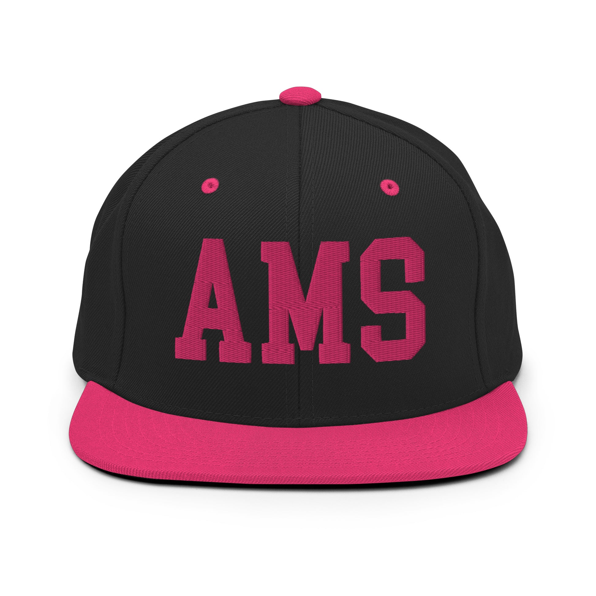 College-Style Classic Snapback Hat • Pink Embroidery • AMS Amsterdam • YHM Designs - Image 07