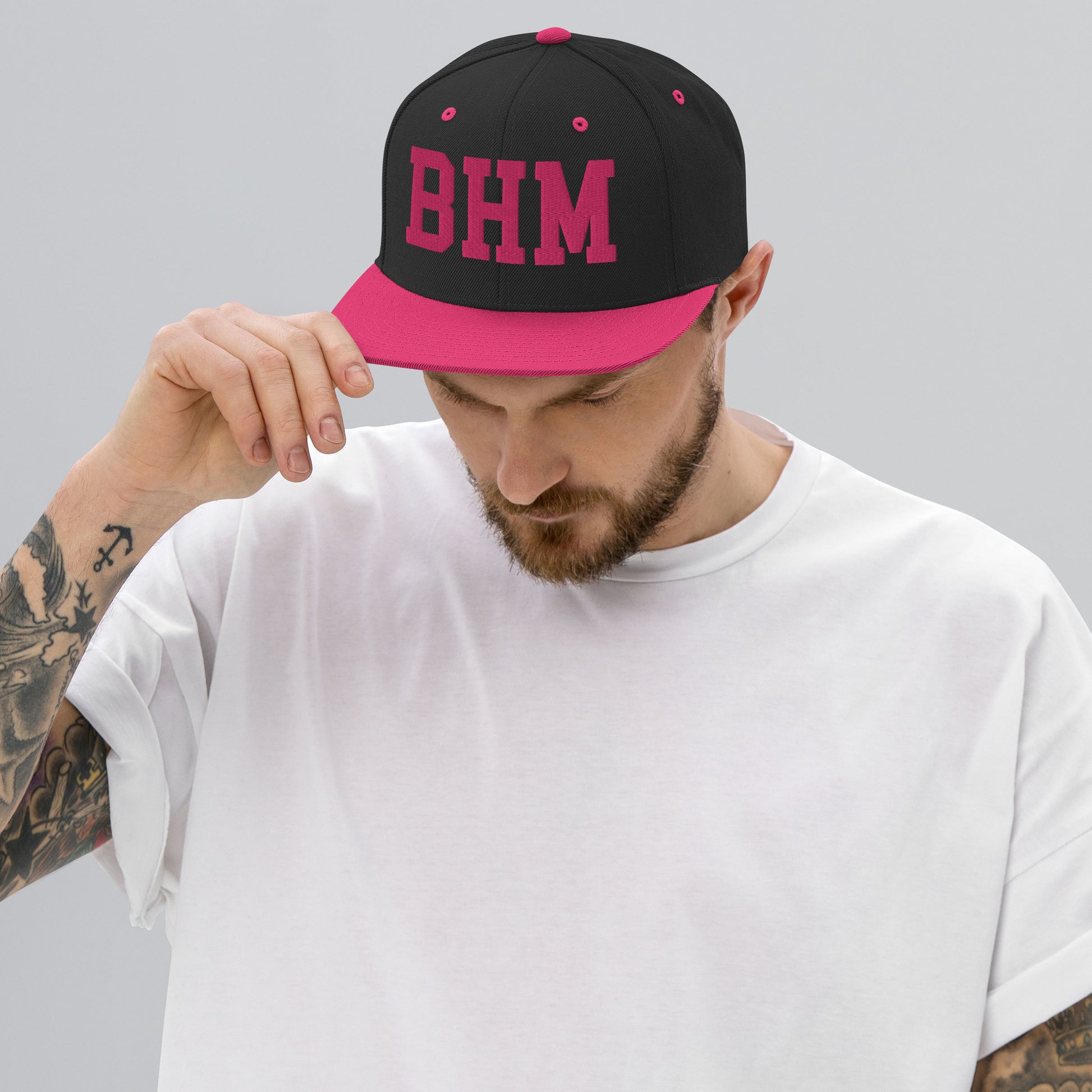 College-Style Classic Snapback Hat • Pink Embroidery • BHM Birmingham • YHM Designs - Image 06