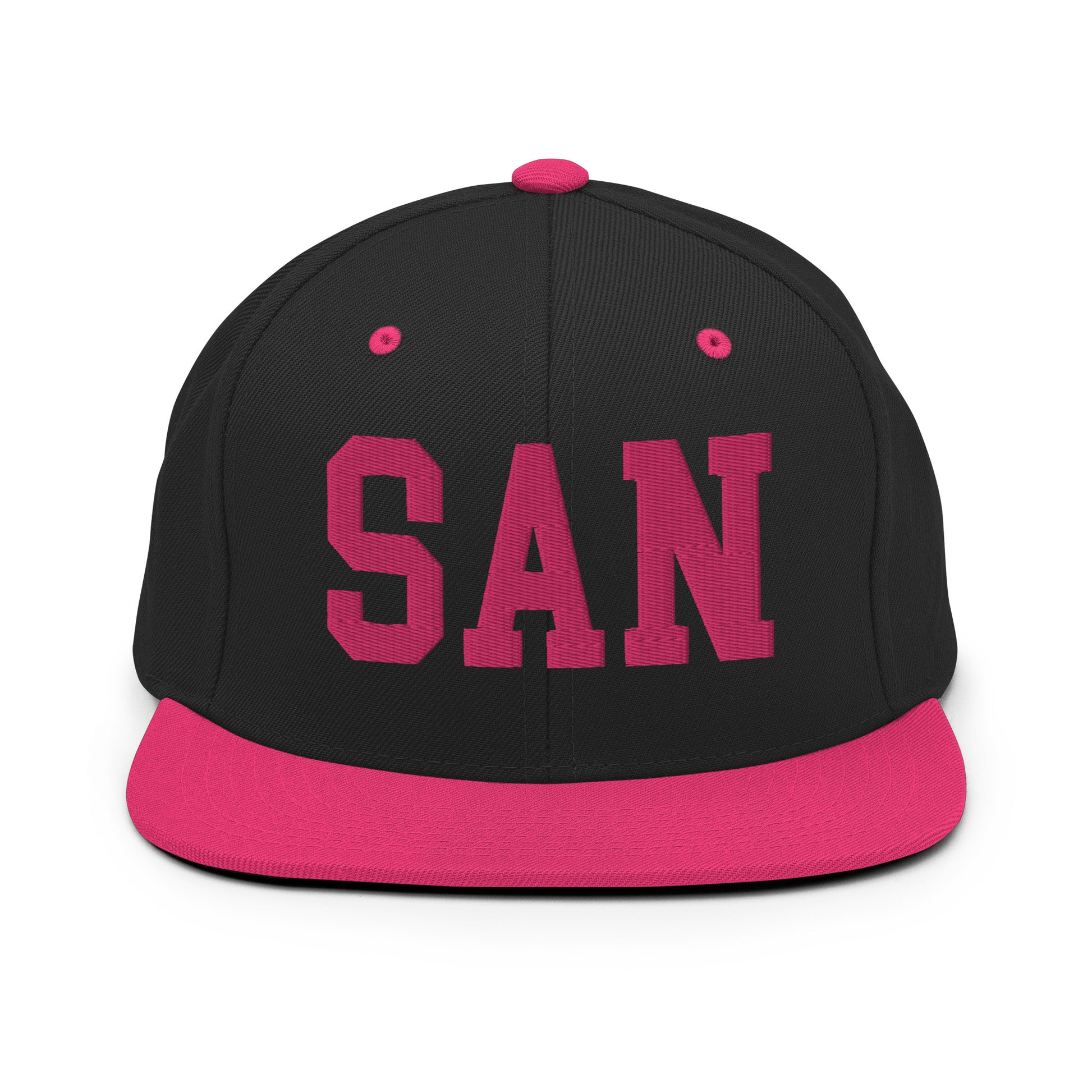 College-Style Classic Snapback Hat • Pink Embroidery • SAN San Diego • YHM Designs - Image 07