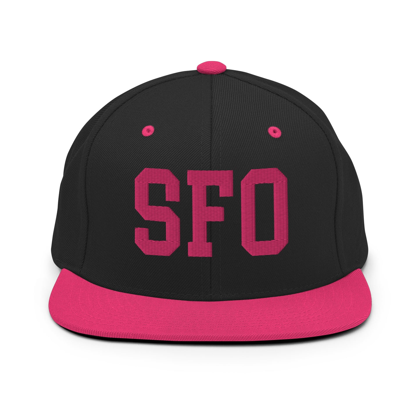 College-Style Classic Snapback Hat • Pink Embroidery • SFO San Francisco • YHM Designs - Image 07