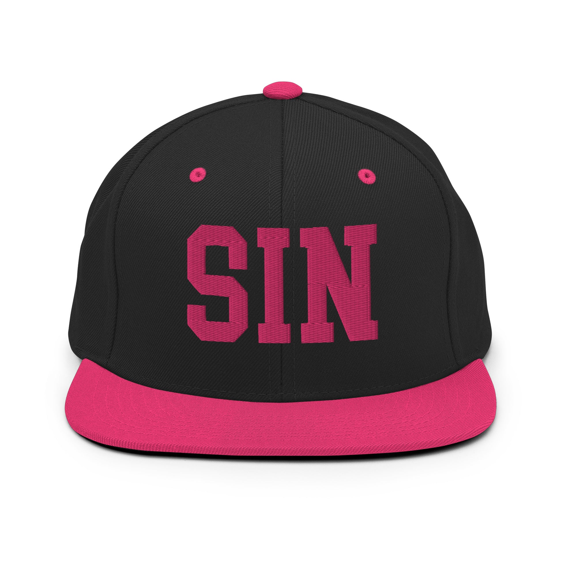 College-Style Classic Snapback Hat • Pink Embroidery • SIN Singapore Souvenir • YHM Designs - Image 07