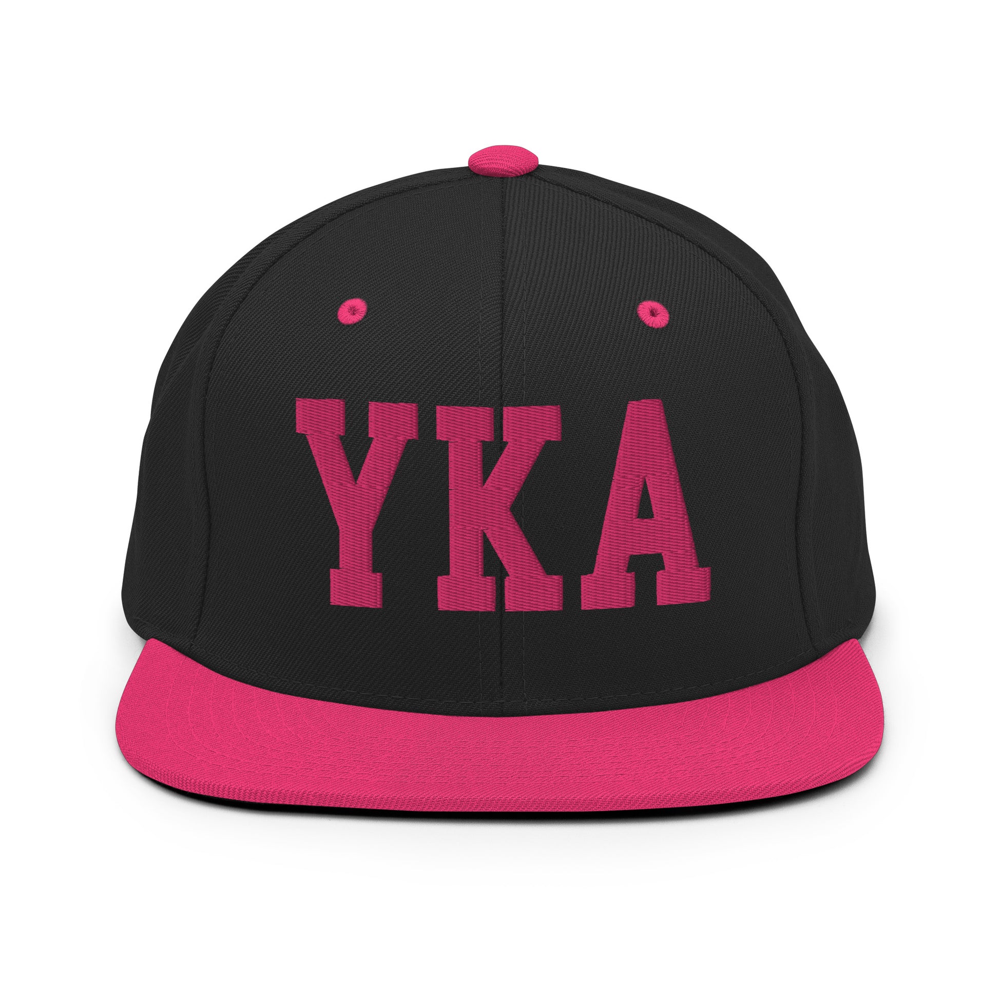 College-Style Classic Snapback Hat • Pink Embroidery • YKA Kamloops Souvenir • YHM Designs - Image 07