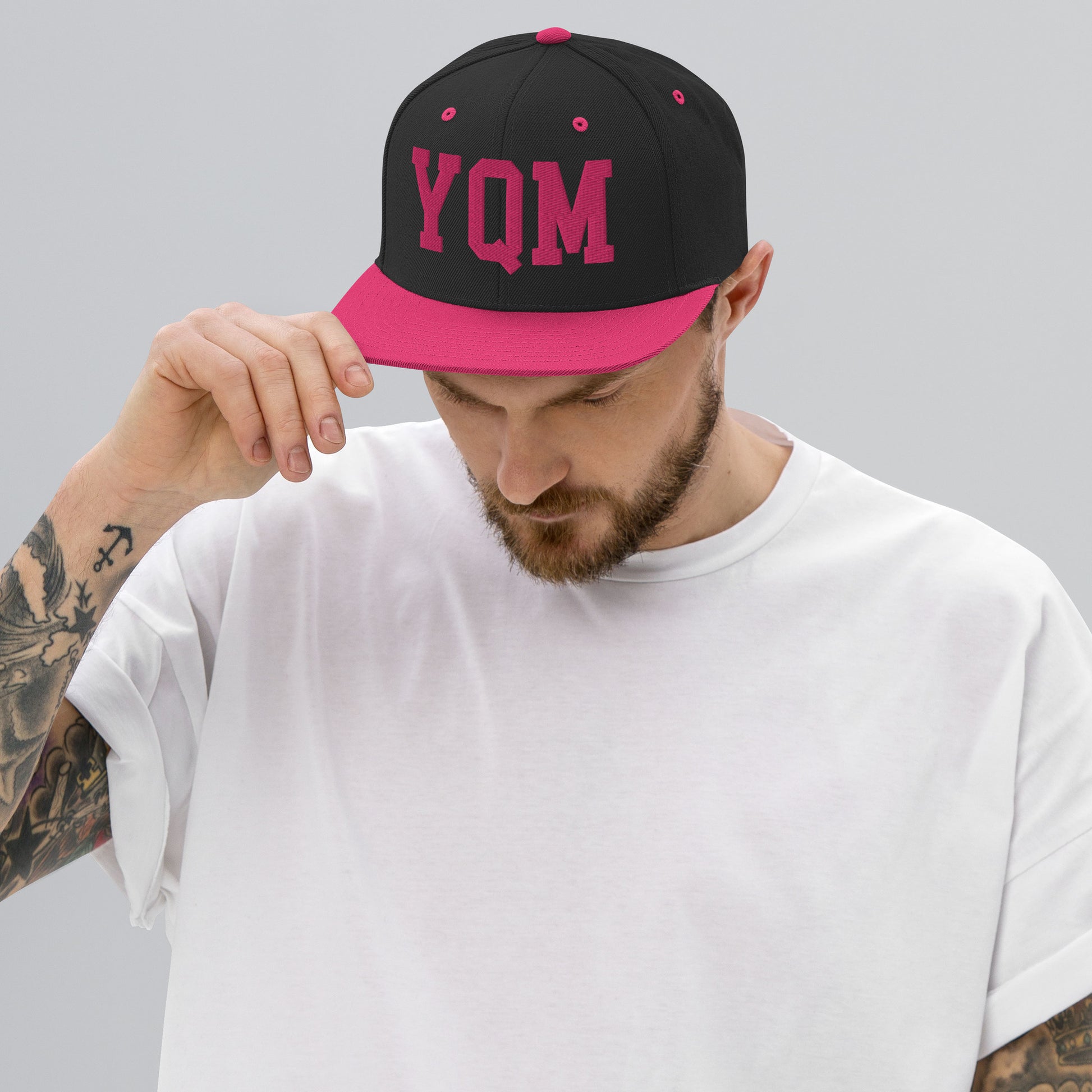 College-Style Classic Snapback Hat • Pink Embroidery • YQM Moncton • YHM Designs - Image 06