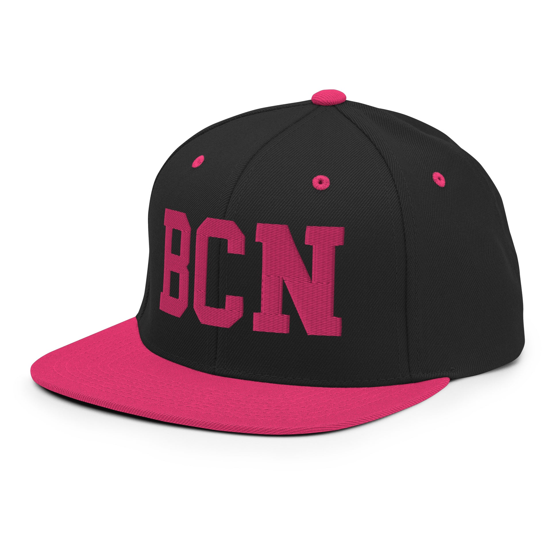 College-Style Classic Snapback Hat • Pink Embroidery • BCN Barcelona Souvenir • YHM Designs - Image 01