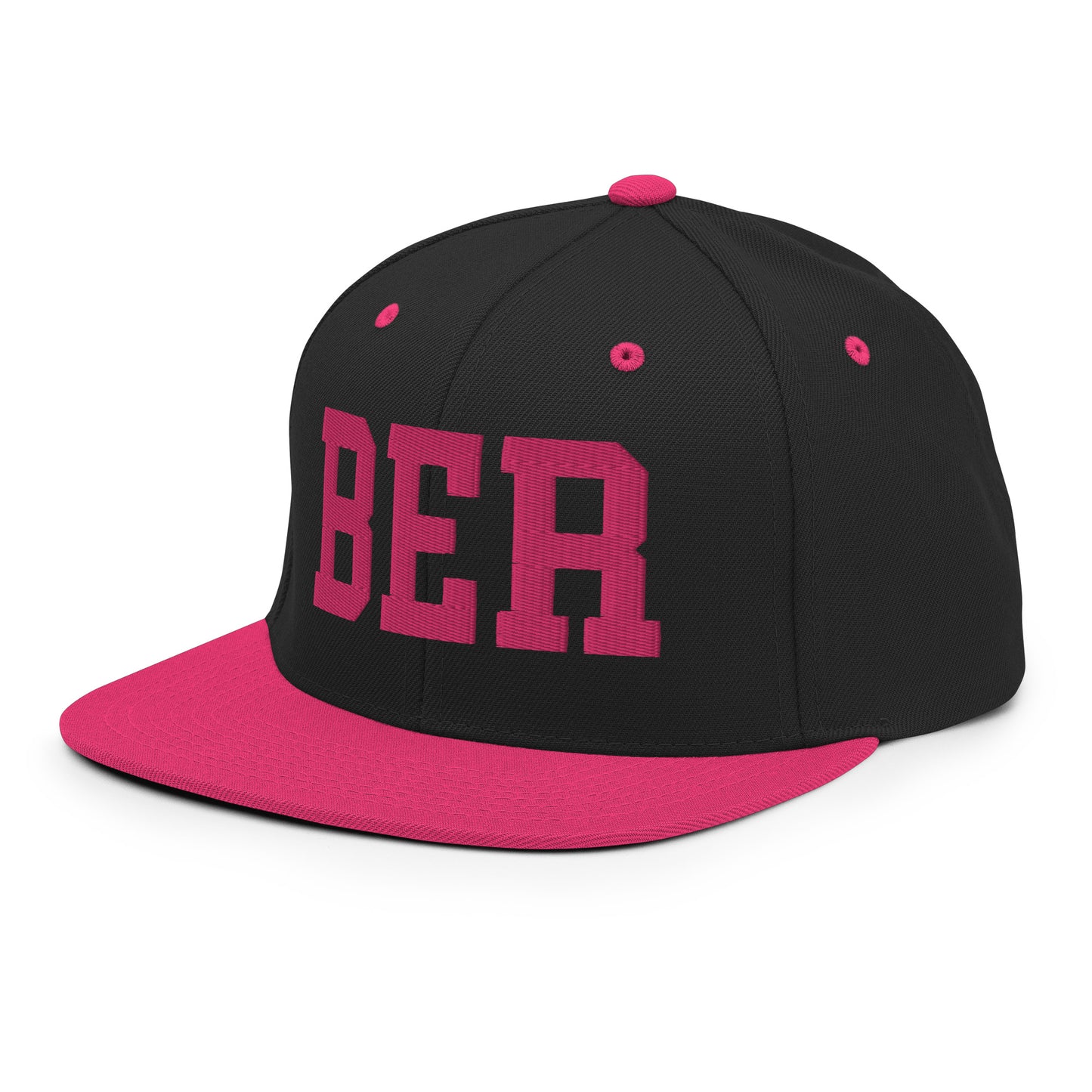 College-Style Classic Snapback Hat • Pink Embroidery • BER Berlin Souvenir • YHM Designs - Image 01