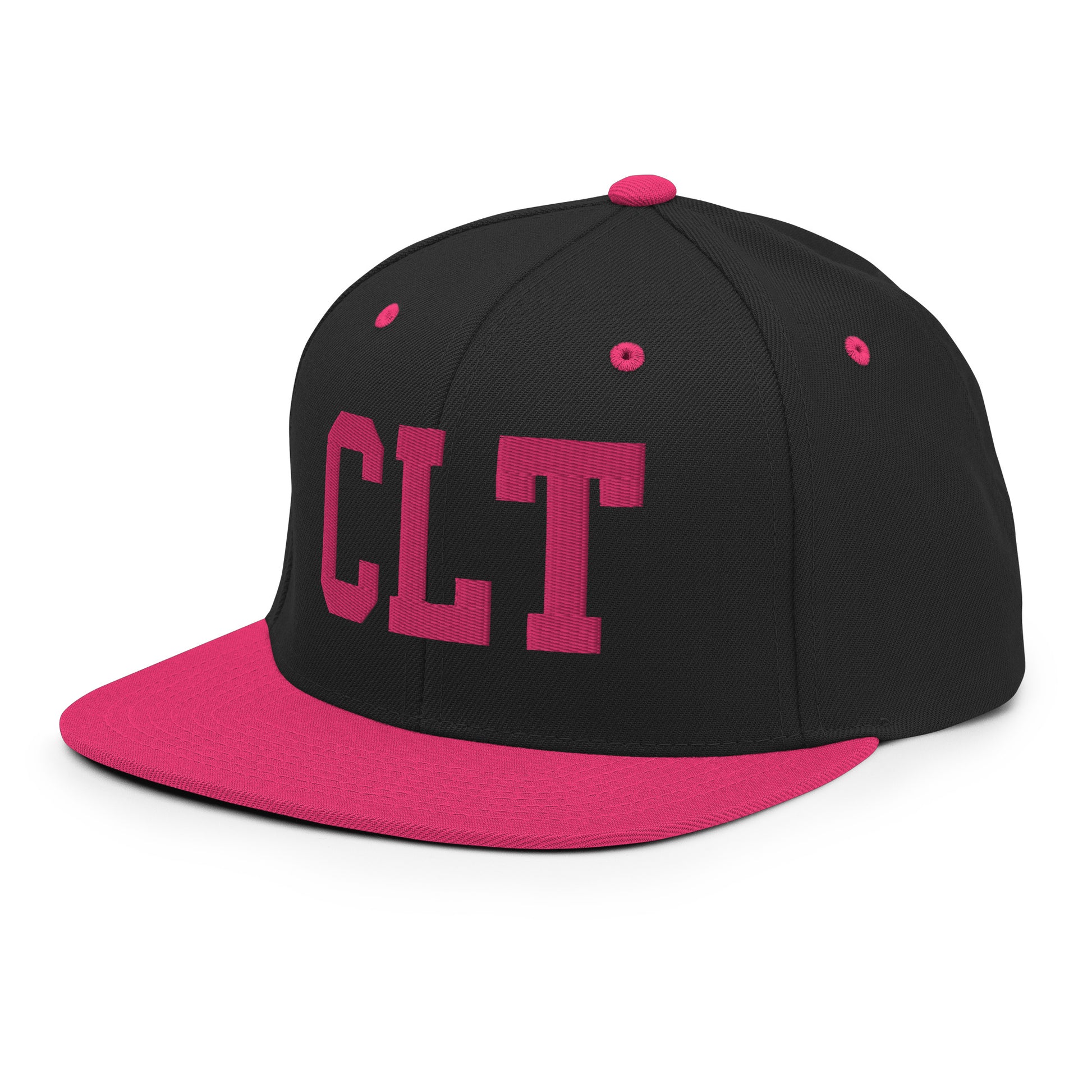 College-Style Classic Snapback Hat • Pink Embroidery • CLT Charlotte • YHM Designs - Image 01