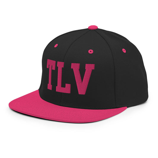 College-Style Classic Snapback Hat • Pink Embroidery • TLV Tel Aviv • YHM Designs - Image 01