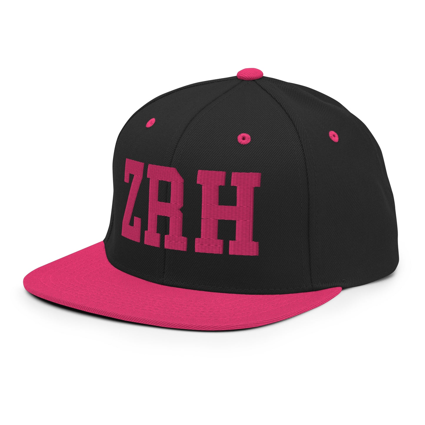 College-Style Classic Snapback Hat • Pink Embroidery • ZRH Zurich Souvenir • YHM Designs - Image 01