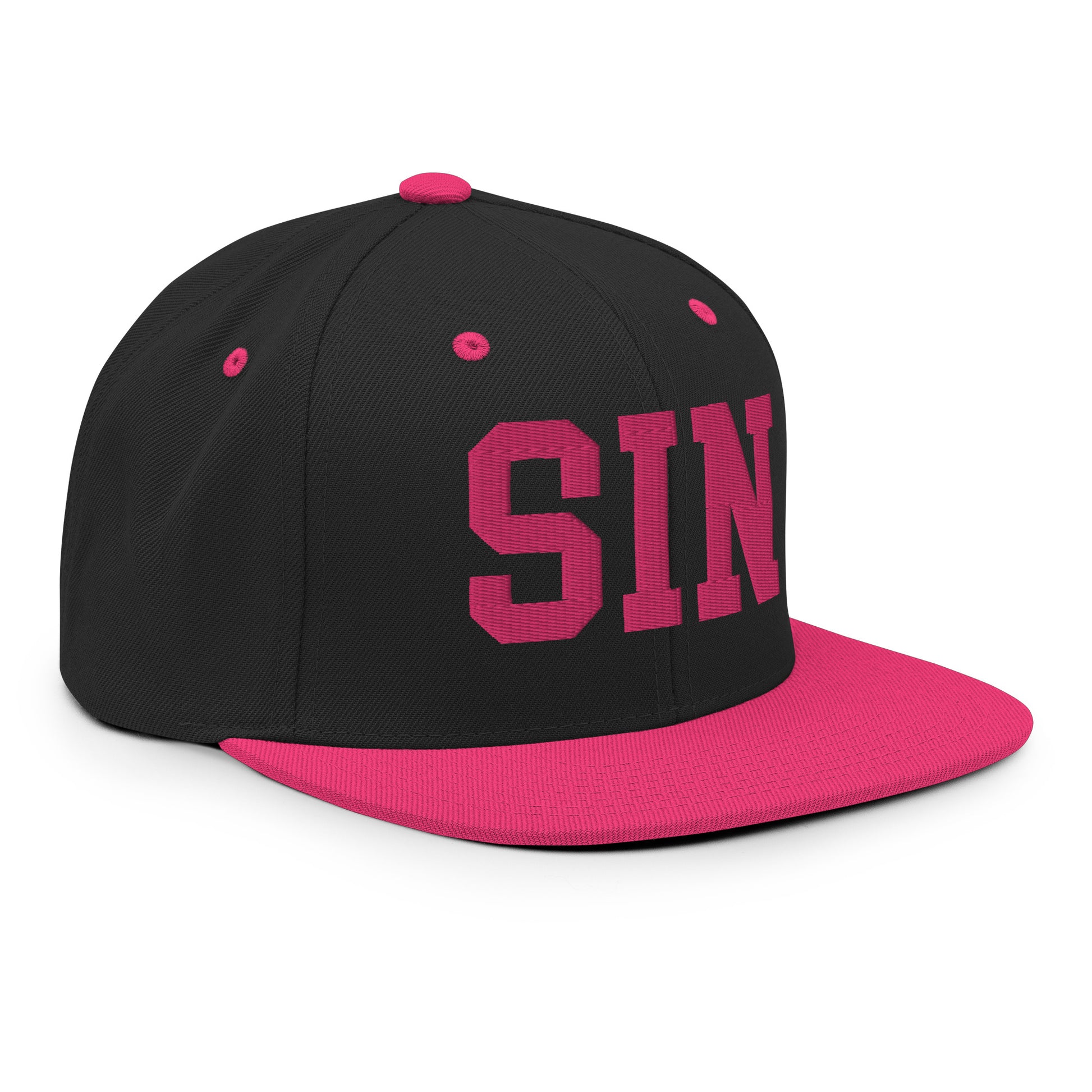 College-Style Classic Snapback Hat • Pink Embroidery • SIN Singapore Souvenir • YHM Designs - Image 10