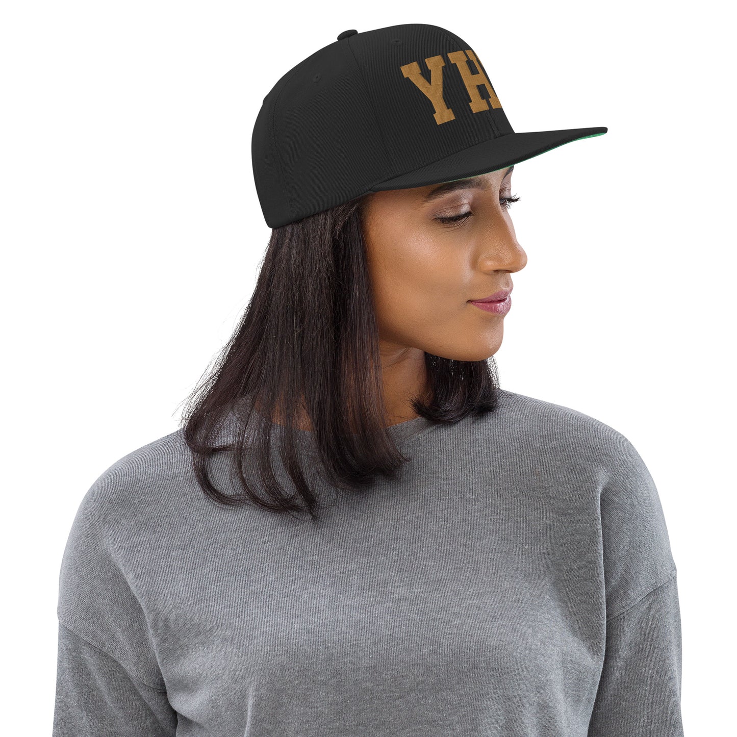 College-Style Classic Snapback Hat • Old Gold • YHZ Halifax Souvenir • YHM Designs - Image 02