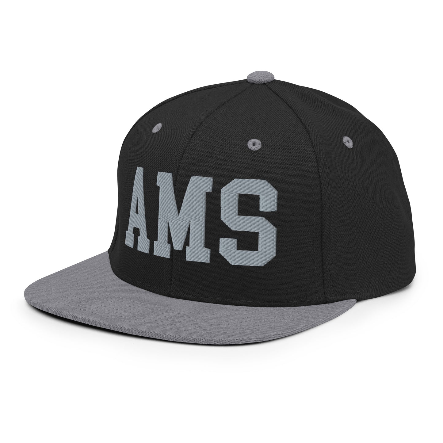 College-Style Classic Snapback Hat • Grey • AMS Amsterdam • YHM Designs - Image 01