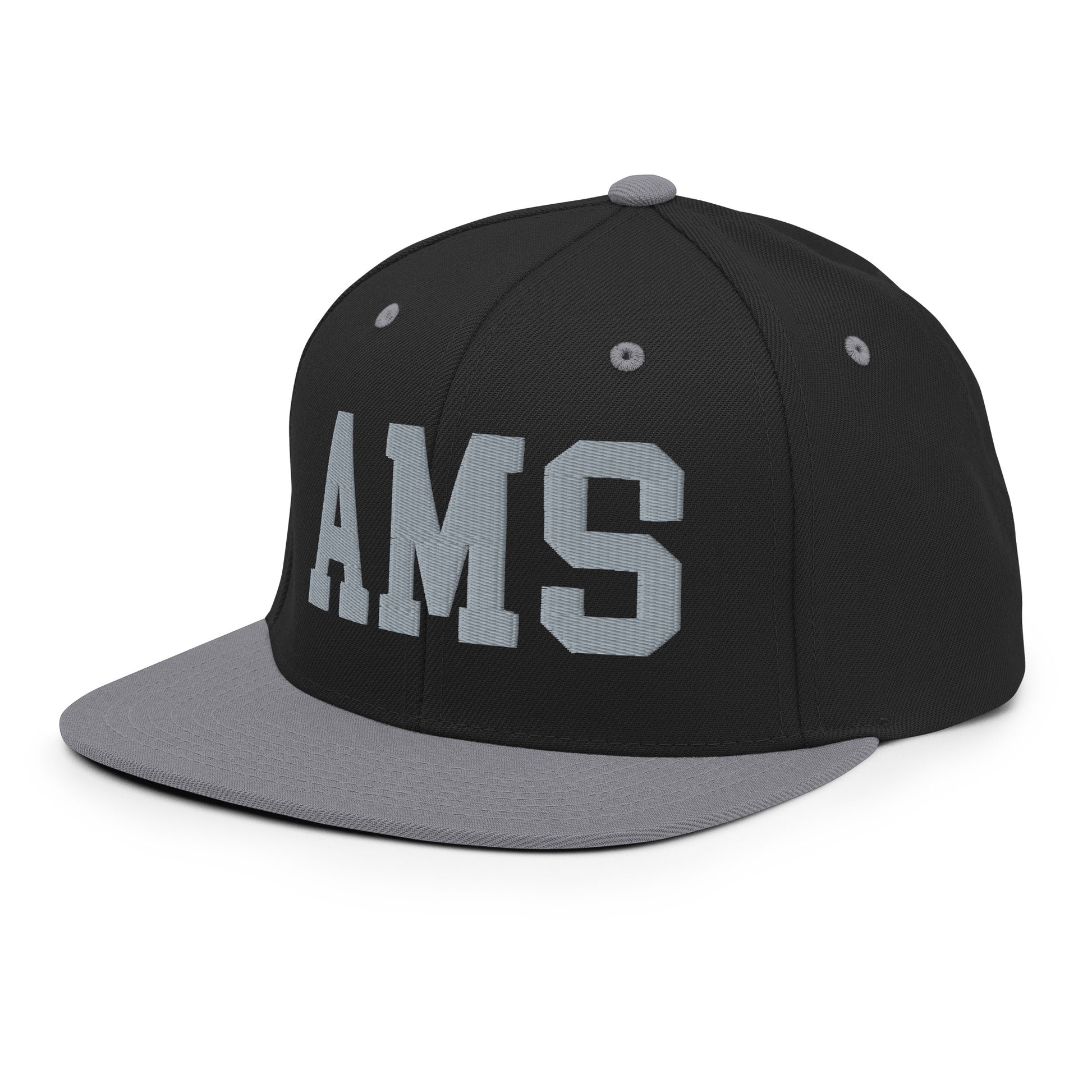College-Style Classic Snapback Hat • Grey • AMS Amsterdam • YHM Designs - Image 01