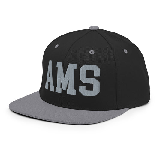 College-Style Classic Snapback Hat • Grey • AMS Amsterdam • YHM Designs - Image 01