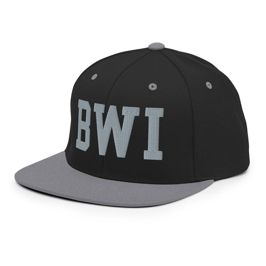 College-Style Classic Snapback Hat • Grey • BWI Baltimore • YHM Designs - Image 01