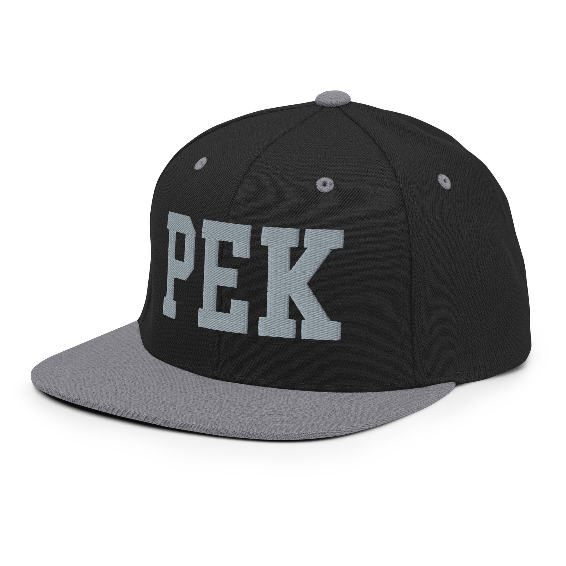 College-Style Classic Snapback Hat • Grey • PEK Beijing • YHM Designs - Image 01