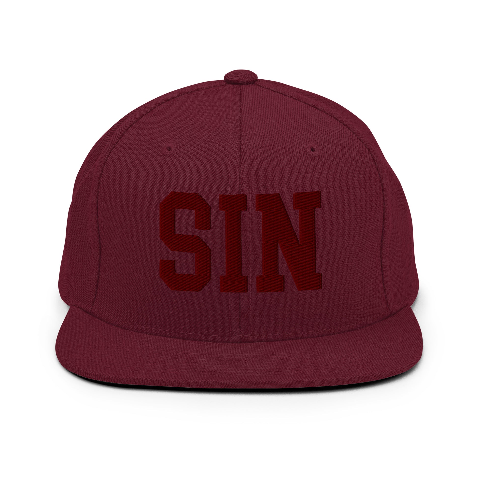 College-Style Snapback Hat • Maroon Embroidery • SIN Singapore • YHM Designs - Image 07