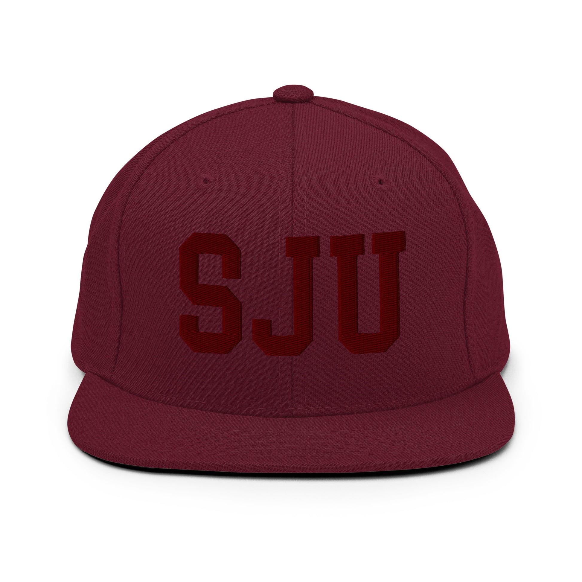 College-Style Snapback Hat • Maroon Embroidery • SJU San Juan • YHM Designs - Image 07