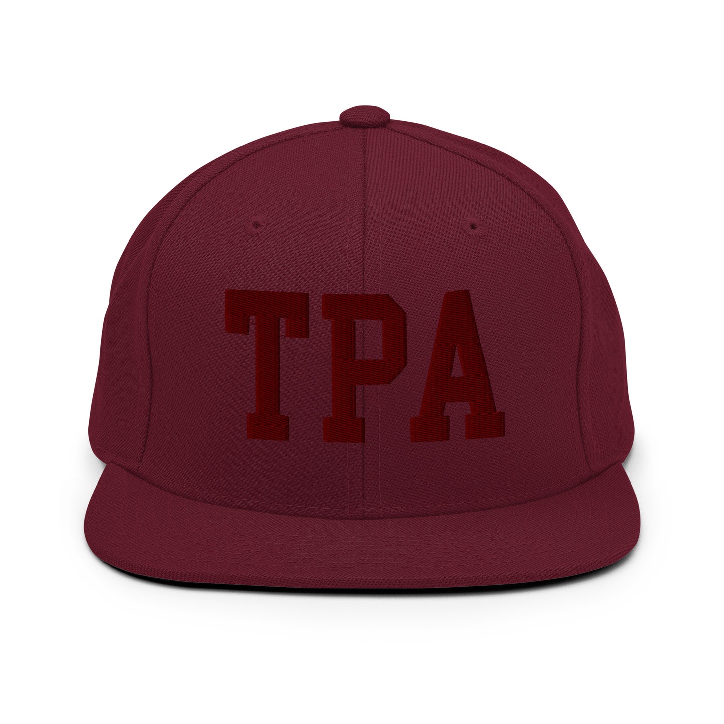 College-Style Snapback Hat • Maroon Embroidery • TPA Tampa Souvenir • YHM Designs - Image 07