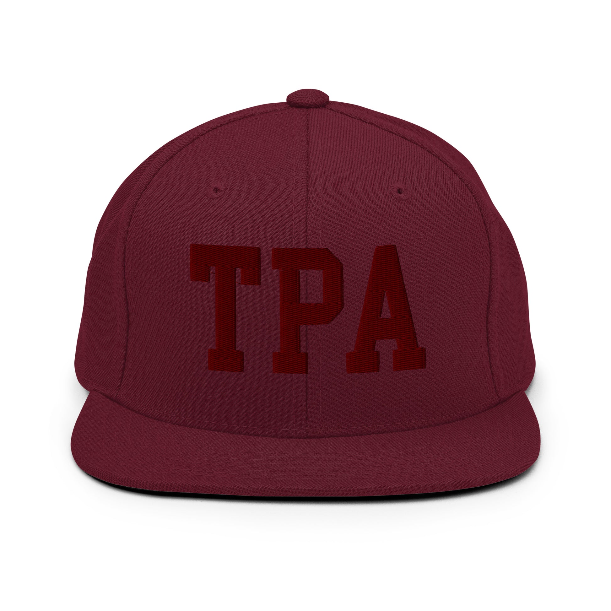 College-Style Snapback Hat • Maroon Embroidery • TPA Tampa Souvenir • YHM Designs - Image 07