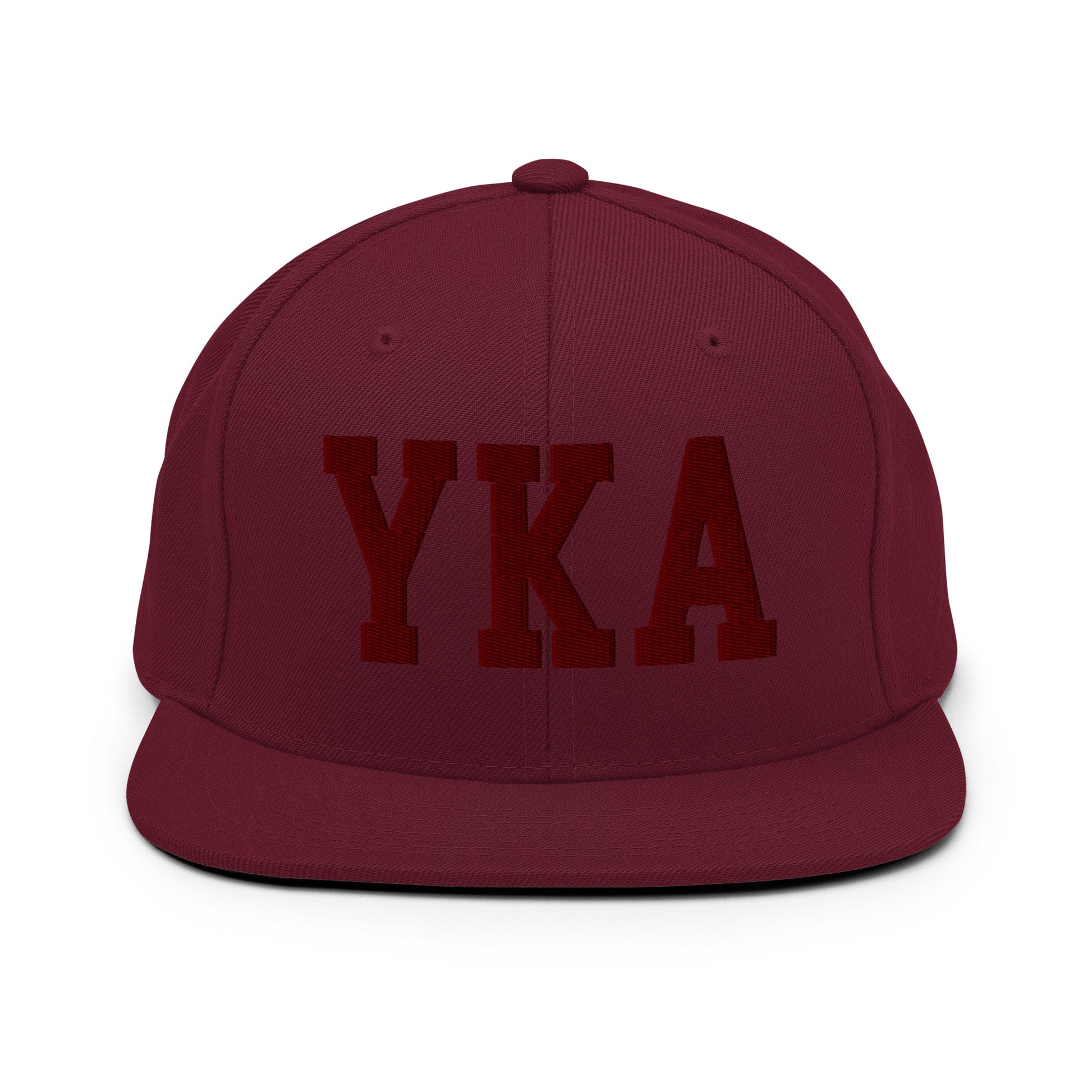 College-Style Snapback Hat • Maroon Embroidery • YKA Kamloops • YHM Designs - Image 07