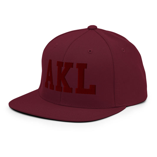 College-Style Snapback Hat • Maroon Embroidery • AKL Auckland • YHM Designs - Image 01