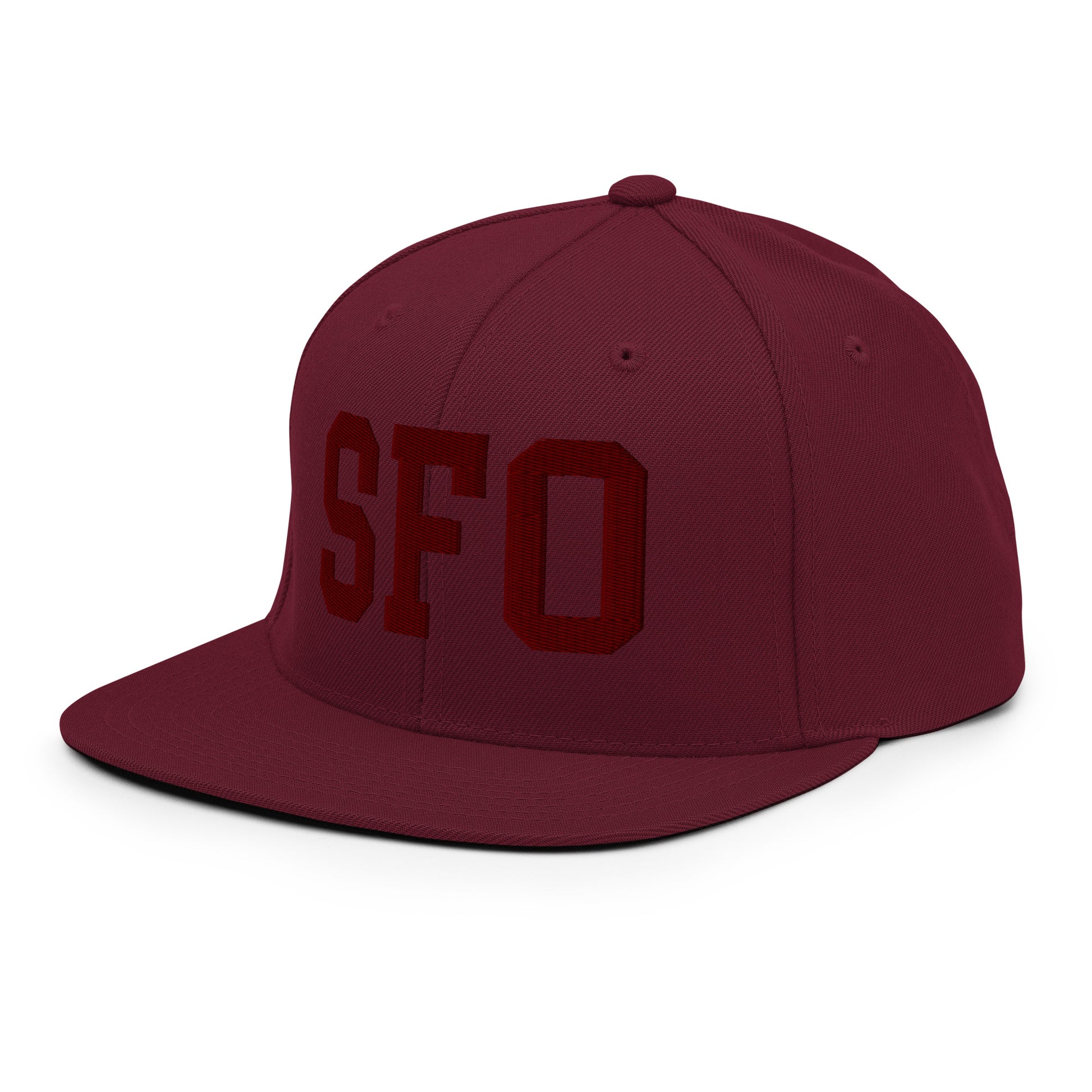 College-Style Snapback Hat • Maroon Embroidery • SFO San Francisco • YHM Designs - Image 01