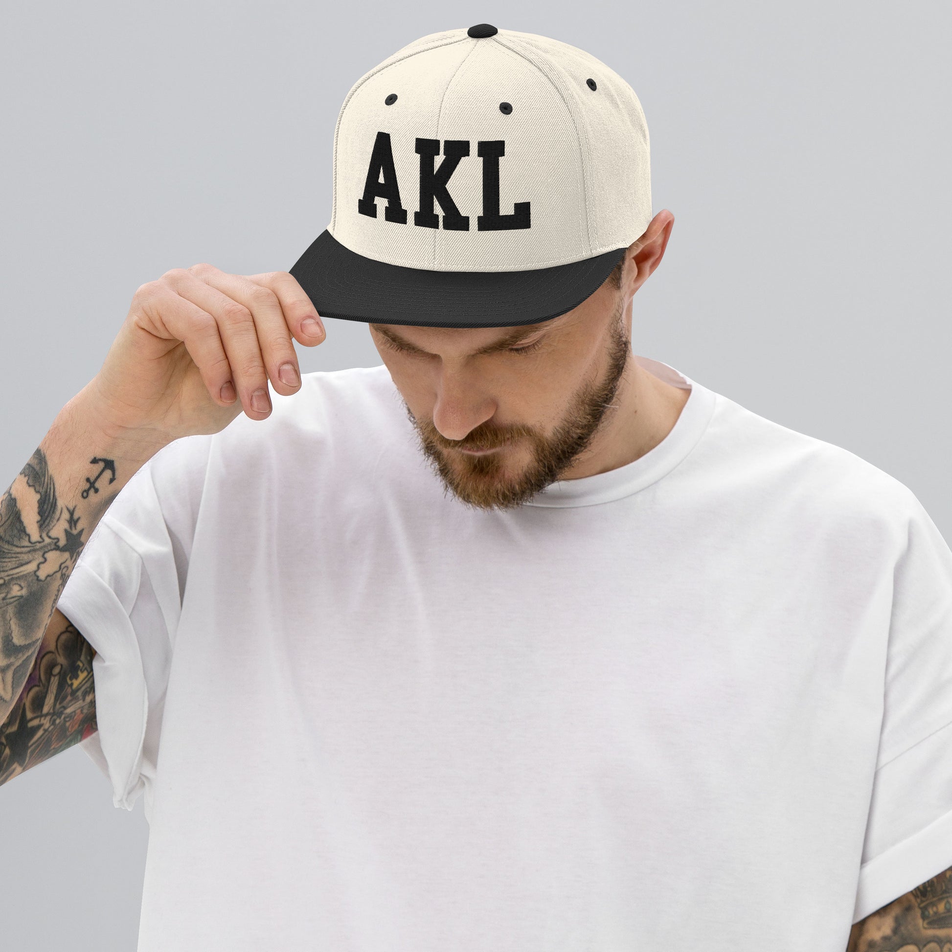 College-Style Classic Snapback Hat • Black • AKL Auckland Souvenir • YHM Designs - Image 06