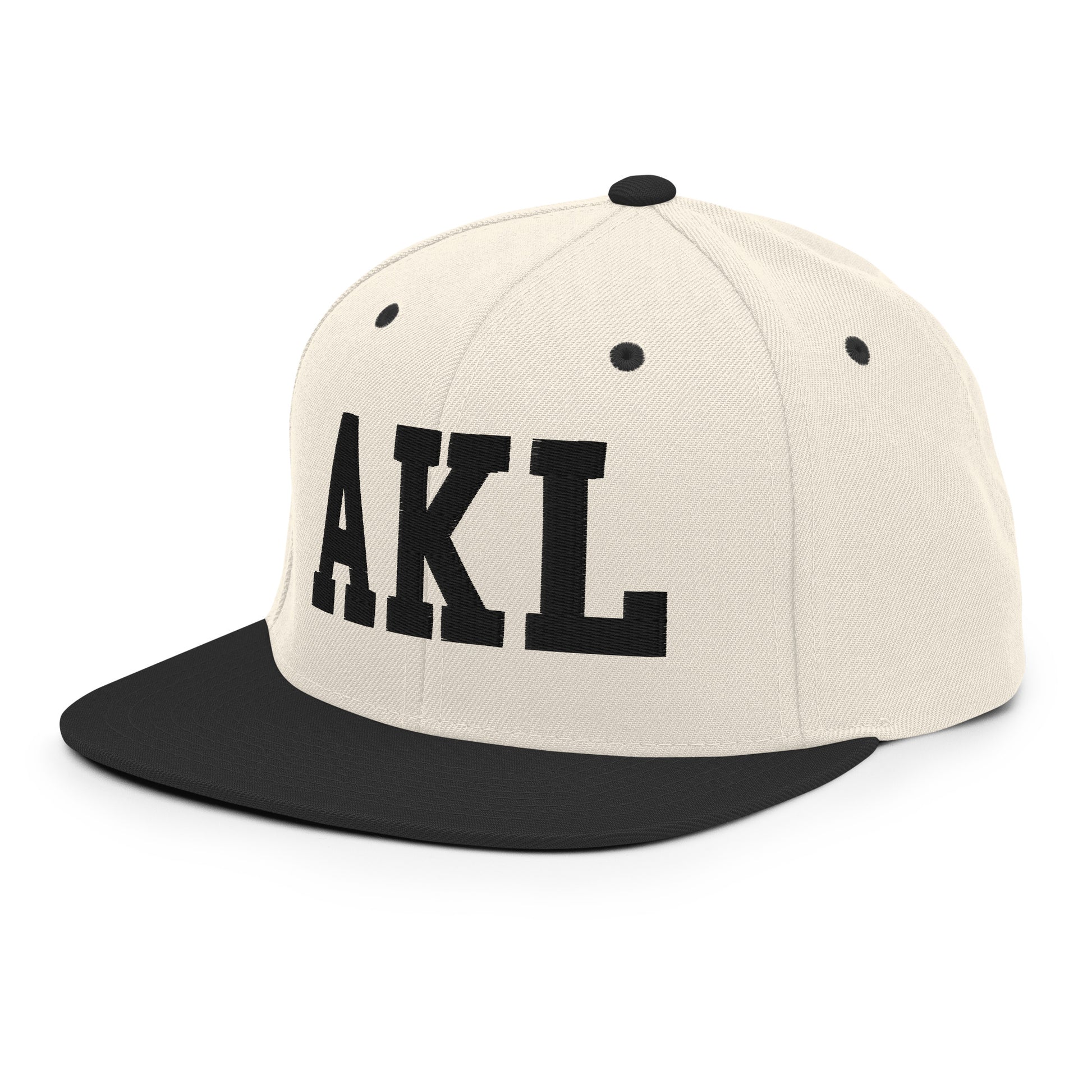 College-Style Classic Snapback Hat • Black • AKL Auckland Souvenir • YHM Designs - Image 01