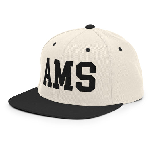 College-Style Classic Snapback Hat • Black • AMS Amsterdam • YHM Designs - Image 01