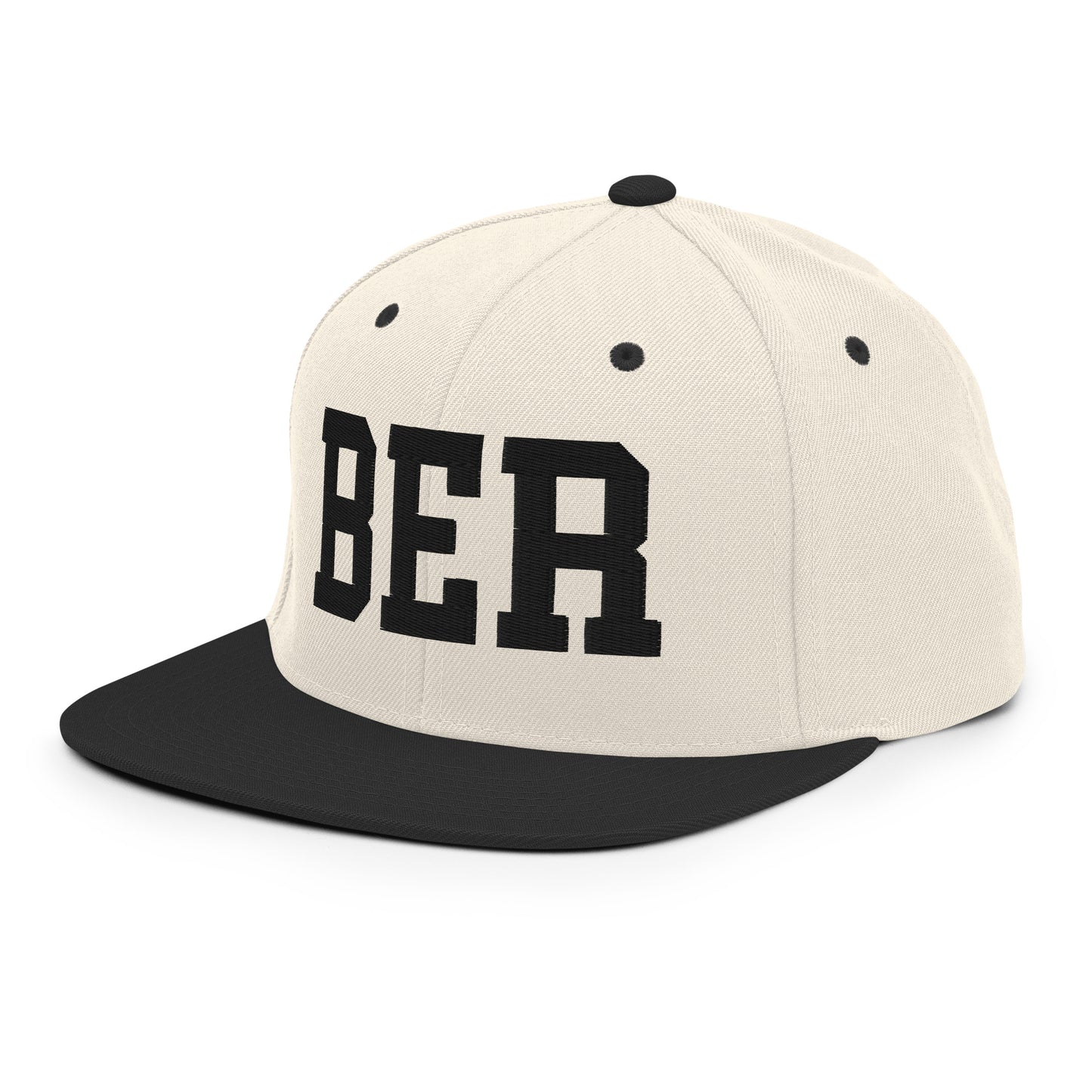College-Style Classic Snapback Hat • Black • BER Berlin • YHM Designs - Image 01