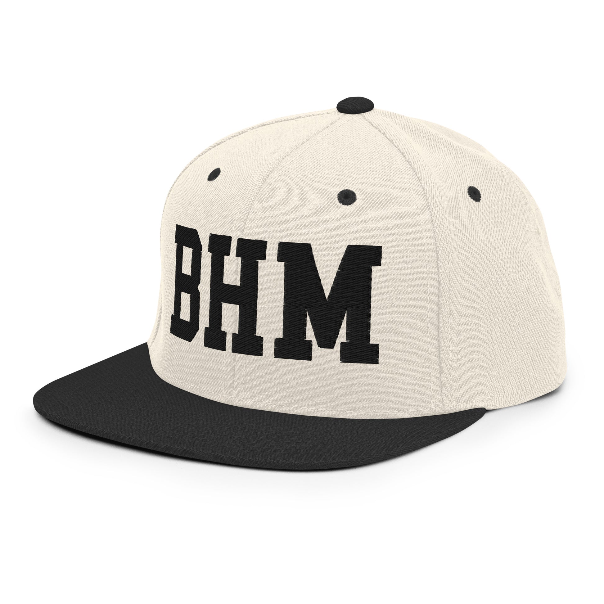 College-Style Classic Snapback Hat • Black • BHM Birmingham Souvenir • YHM Designs - Image 01