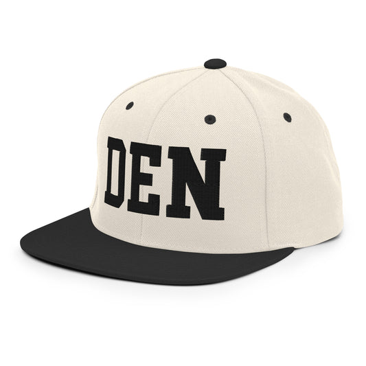 College-Style Classic Snapback Hat • Black • DEN Denver • YHM Designs - Image 01