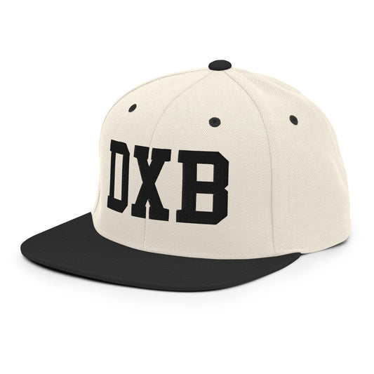 College-Style Classic Snapback Hat • Black • DXB Dubai • YHM Designs - Image 01