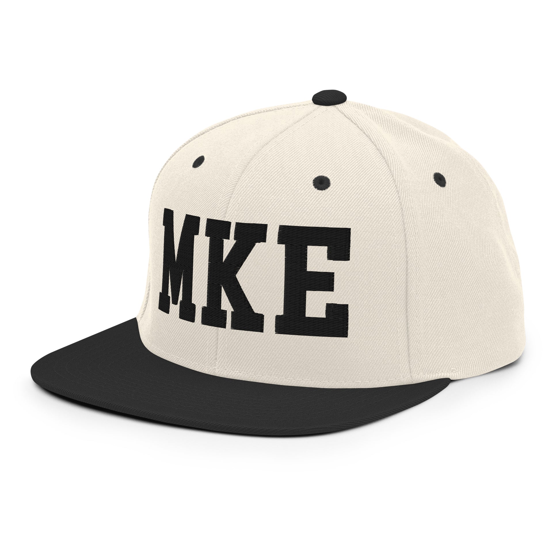 College-Style Classic Snapback Hat • Black • MKE Milwaukee • YHM Designs - Image 01