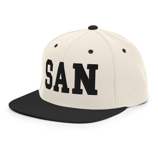 College-Style Classic Snapback Hat • Black • SAN San Diego • YHM Designs - Image 01