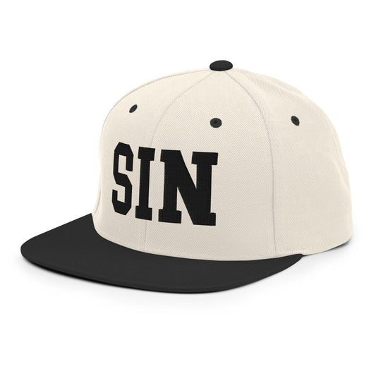 College-Style Classic Snapback Hat • Black • SIN Singapore • YHM Designs - Image 01