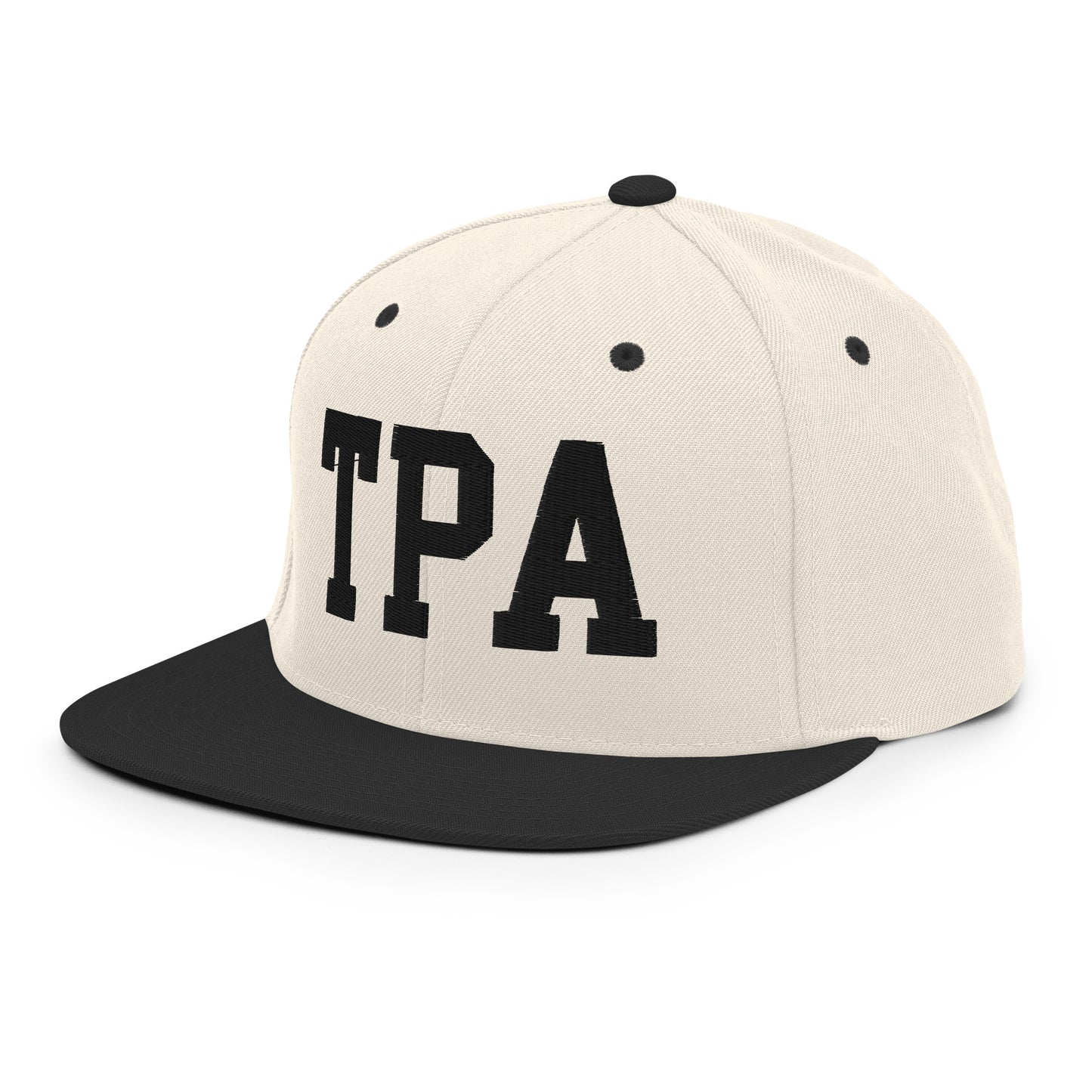College-Style Classic Snapback Hat • Black • TPA Tampa • YHM Designs - Image 01