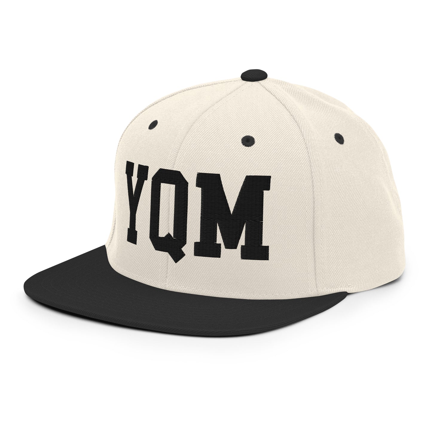 College-Style Classic Snapback Hat • Black • YQM Moncton • YHM Designs - Image 01