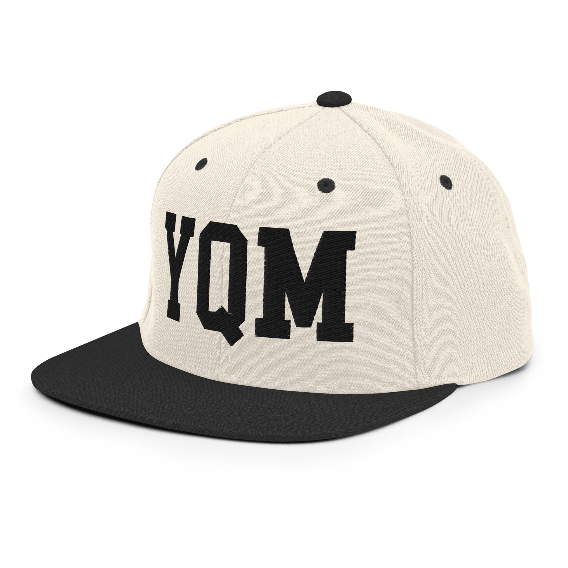 College-Style Classic Snapback Hat • Black • YQM Moncton • YHM Designs - Image 01