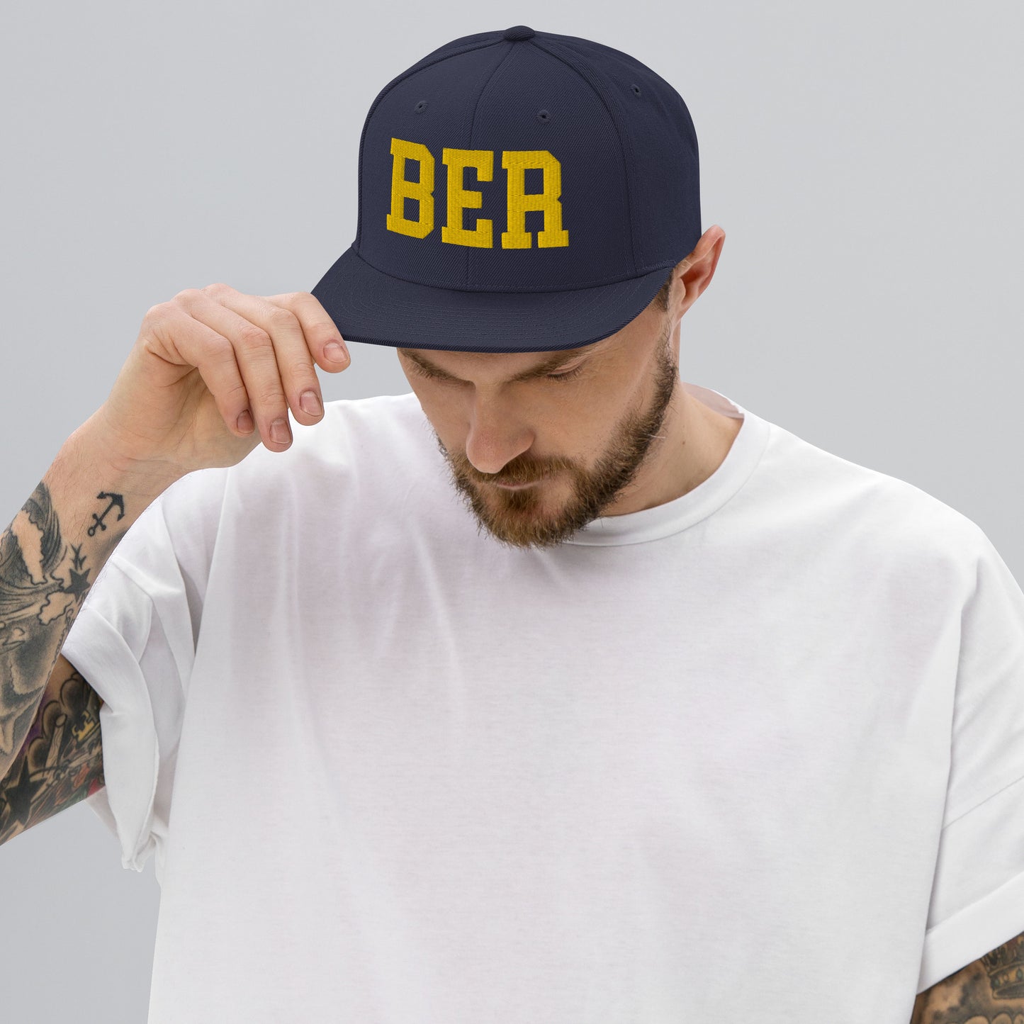 College-Style Classic Snapback Hat • Gold • BER Berlin • YHM Designs - Image 06