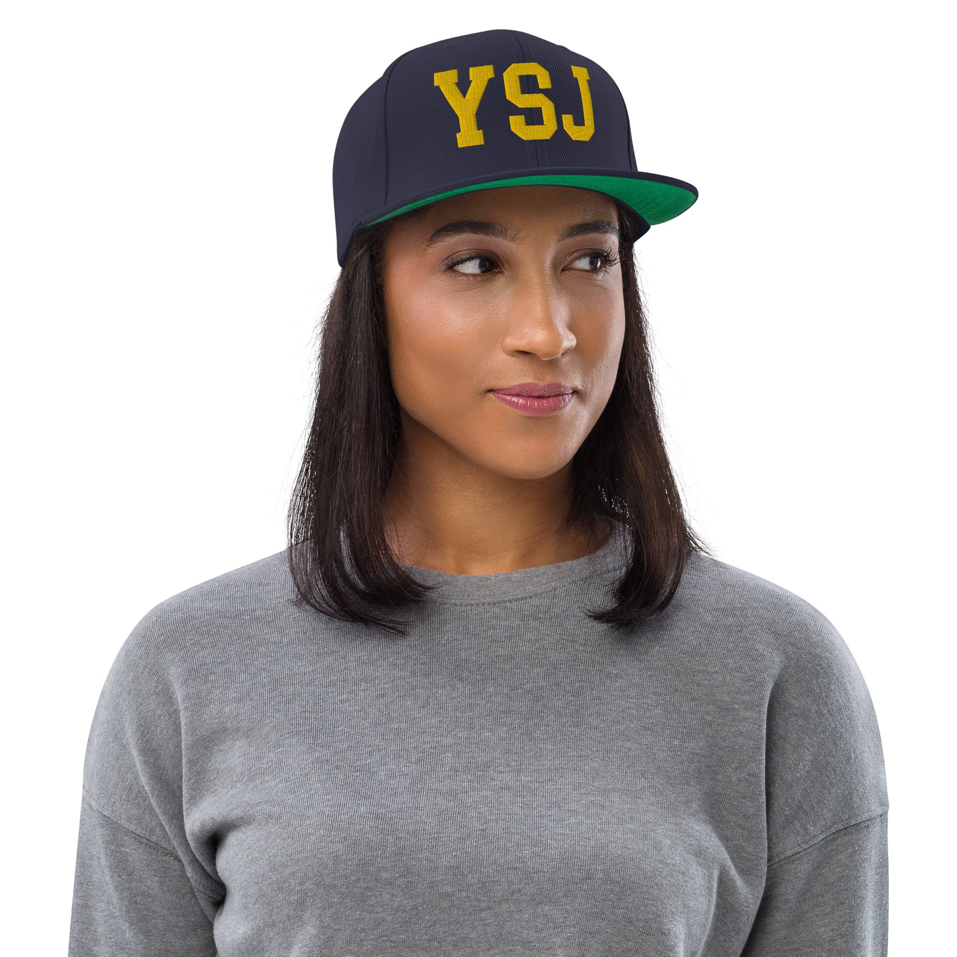 College-Style Classic Snapback Hat • Gold • YSJ Saint John • YHM Designs - Image 04