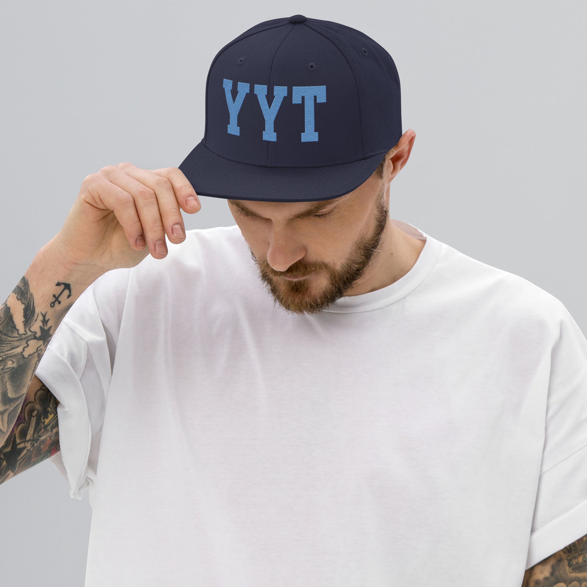 College-Style Classic Snapback Hat • Aqua Blue • YYT St. John's • YHM Designs - Image 06
