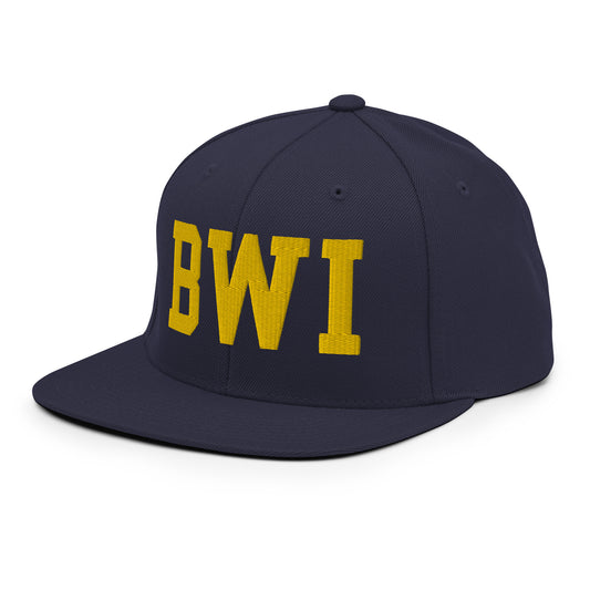 College-Style Classic Snapback Hat • Gold • BWI Baltimore • YHM Designs - Image 01