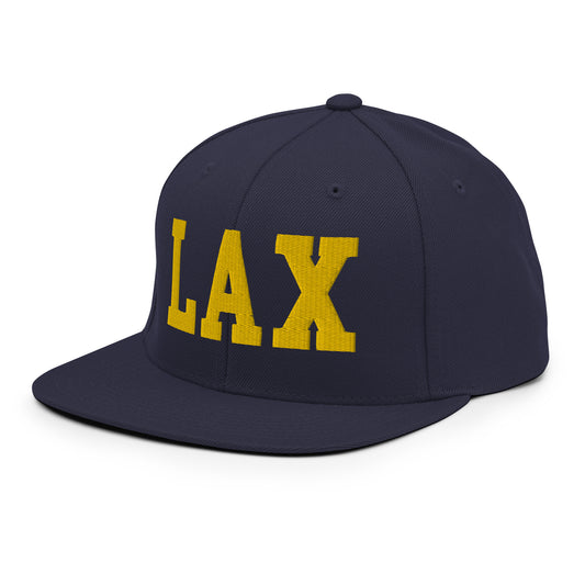 College-Style Classic Snapback Hat • Gold • LAX Los Angeles • YHM Designs - Image 01