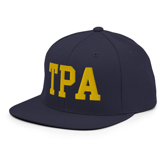 College-Style Classic Snapback Hat • Gold • TPA Tampa • YHM Designs - Image 01